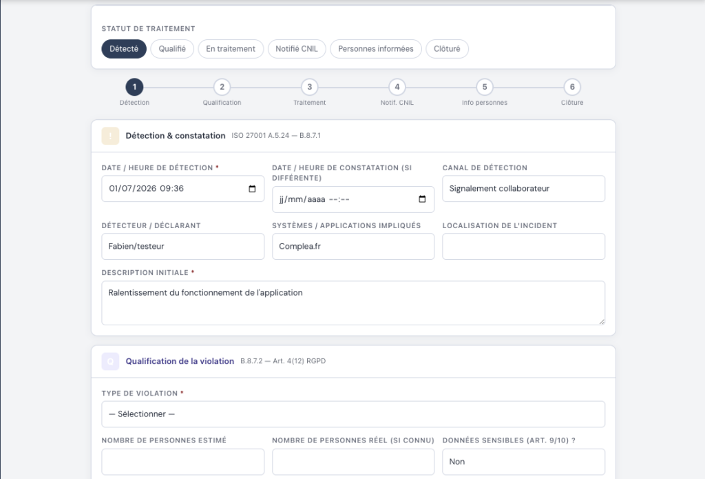 violation de données, complea propose un module qui respecte la procédure définie par la CNIL