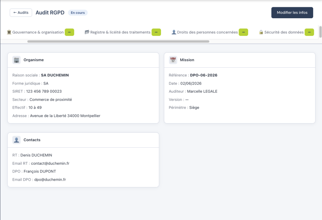 Audit RGPD, complea vous fournit un module qui facilite l'audit et renforce vos évaluations